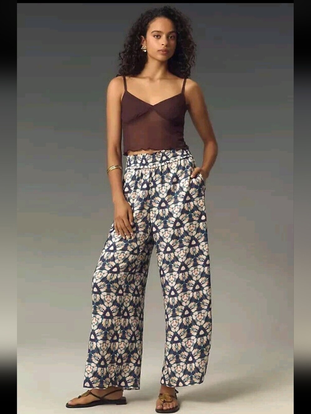 NWT Anthropologie Navy and Cream Geometric Floral Pants Sz XL